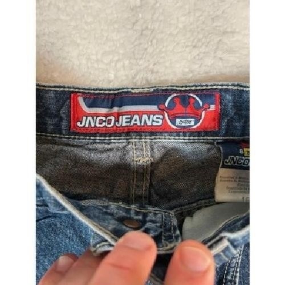 JNCO Jeans Front Graphic Dragon Dark Wash Denim Kids Youth Size 16 Y2K Vintage - Picture 9 of 12